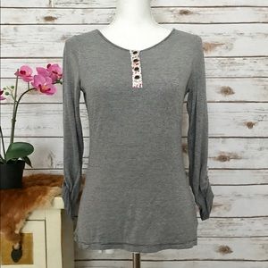 Maison Jules Navy and White Stripe and Floral Top